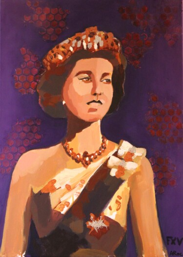 Painting titled "Elizabeth II - lége…" by Francois Xavier Vaudeleau, Original Artwork, Acrylic Mounted on Wood Stretcher fra…
