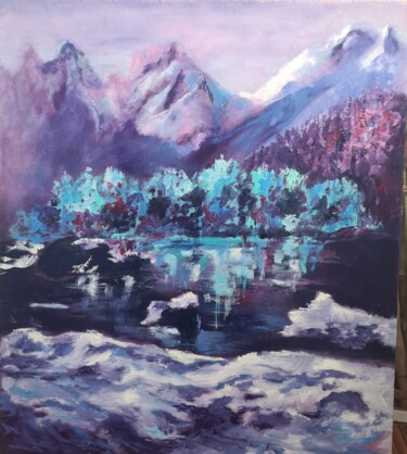 Painting titled "Fusine laghi" by Didy, Original Artwork, Oil Mounted on Wood Stretcher frame