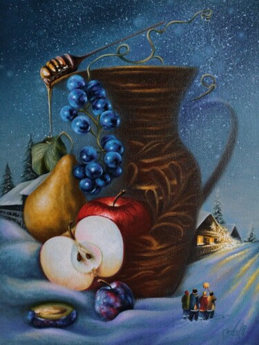 绘画 标题为“UKRAINIAN CHRISTMAS…” 由Anna Shabalova, 原创艺术品, 油 安装在木质担架架上