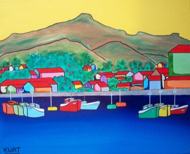 Tableau Naif Acrylique St Jean De Luz 2 Peinture intitulée "Tableau Naif Acryli…" par Didier Dordeins, Œuvre d'art originale, Acrylique Monté sur Châssis en bois