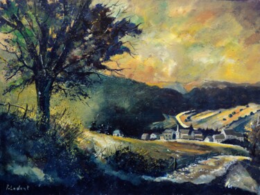 Peinture intitulée "A village in my cou…" par Pol Ledent, Œuvre d'art originale, Huile Monté sur Châssis en bois
