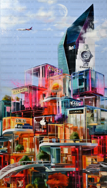 Pittura intitolato "Plan B City" da Daria Kolosova, Opera d'arte originale, Olio Montato su Telaio per barella in legno