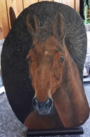 绘画 标题为“paard op leisteen” 由Ria Strijker, 原创艺术品, 油