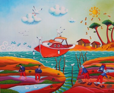 Peinture intitulée "La sieste de Mandar…" par Fouschy, Œuvre d'art originale, Huile Monté sur Châssis en bois