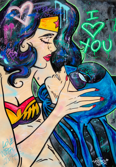 绘画 标题为“Wonder Woman & Batm…” 由Alessio Hassan Alì (Hipo), 原创艺术品, 丙烯