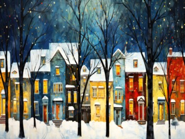 Winter Houses - Winter Wonderland Arts numériques intitulée "Winter Houses - Win…" par Sykart Designs, Œuvre d'art originale, Image générée par l'IA