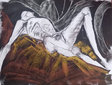 Dessin intitulée "le radeau de la med…" par Evelyne Cassan, Œuvre d'art originale, Pastel