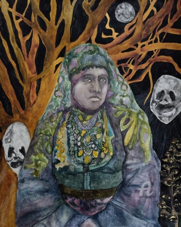 Painting titled "Bone Woman" by Coco Sanne Hassink, Original Artwork, Acrylic