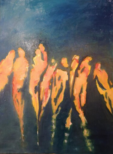 Peinture intitulée "La danse silencieuse" par Patrick Couvreur, Œuvre d'art originale, Huile Monté sur Châssis en bois