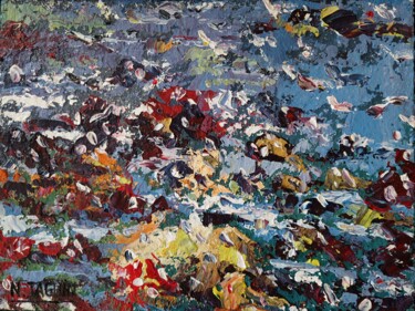 Painting titled "Oiseaux marins 2" by Nathalie Jaguin, Original Artwork, Acrylic Mounted on Wood Panel