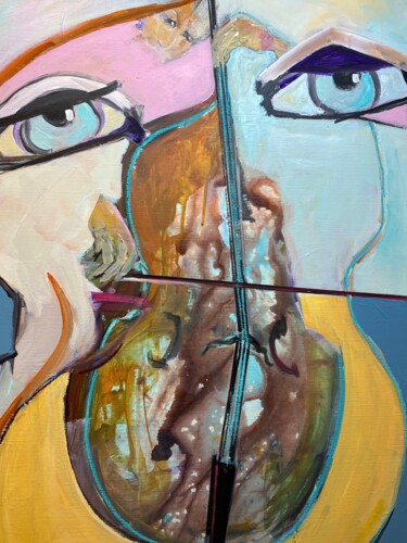 T68 REGARD DE VIOLONCELLE Peinture intitulée "T68 REGARD DE VIOLO…" par Francoise Leblanc, Œuvre d'art originale, Acrylique Monté sur Châssis en bois
