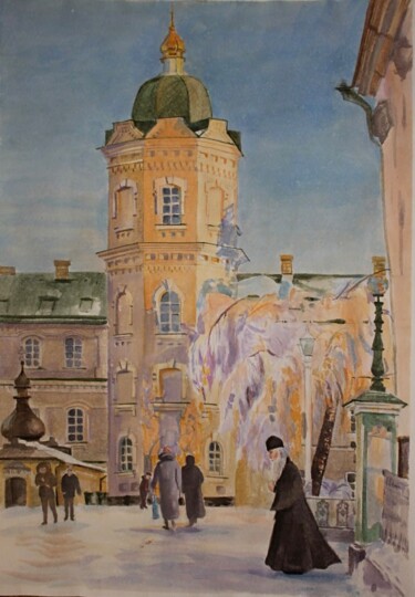 Peinture intitulée "Pochaiv Lavra" par Tatiana Gliadchenko, Œuvre d'art originale, Aquarelle