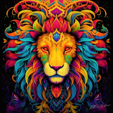 King Of The Jungle - Psychedelic Lion Digital Arts titled "King Of The Jungle…" by Sykart Designs, Original Artwork, AI generated image