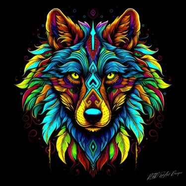 Wolf Eyes - Wolf Face Digitale Kunst getiteld "Wolf Eyes - Wolf Fa…" door Sykart Designs, Origineel Kunstwerk, AI gegenereerde afbeelding