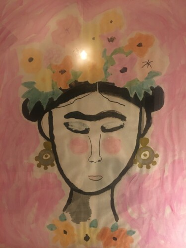 제목이 "Hommage à Frida"인 미술작품 Florence Aubry로, 원작, 아크릴 기타 단단한 패널에 장착됨