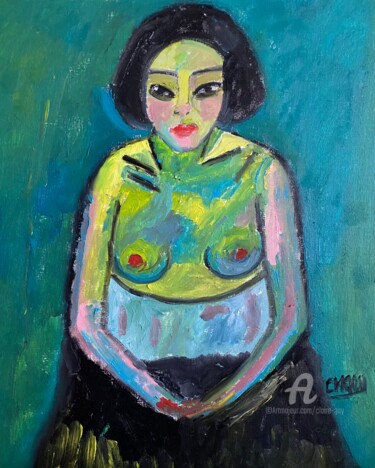 "Alexia, semi-nue" Painting titled ""Alexia, semi-nue"" by Claire Marie Gay, Original Artwork, Oil