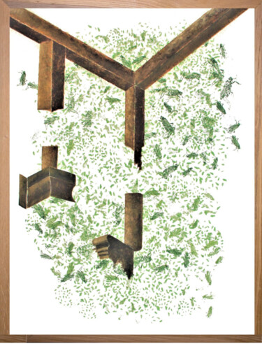 Peinture intitulée "Colonne sur nuage 1" par Eva Khatchadourian, Œuvre d'art originale, Acrylique Monté sur Carton