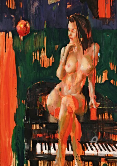 Painting titled "Eve 03 on piano" by Thekairos, Original Artwork, Oil