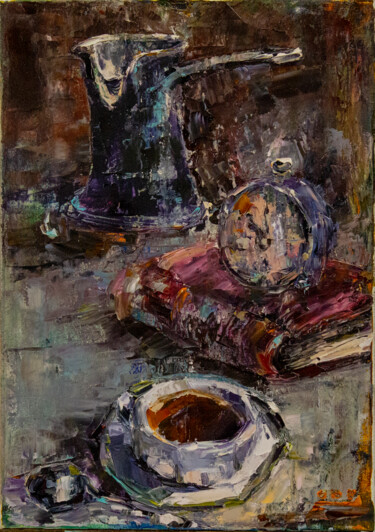 Coffee Break: The Aesthetics of the Moment 绘画 标题为“Coffee Break: The A…” 由Oleg Sharapanovsky, 原创艺术品, 油 安装在木质担架架上