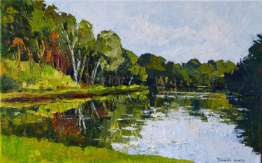 L'étang de l'Andelle Peinture intitulée "L'étang de l'Andelle" par Agnès Dortu, Œuvre d'art originale, Huile Monté sur Châssis en bois