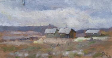 Painting titled "Maisons près de Pol…" by Andrey Piskun, Original Artwork, Oil Mounted on Wood Stretcher frame