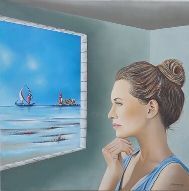 Painting titled "la femme à la fenêt…" by Jean-François Hamoury, Original Artwork, Oil