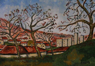 Peinture intitulée "Vue de Claix" par Nicolas Cavuoto, Œuvre d'art originale, Huile