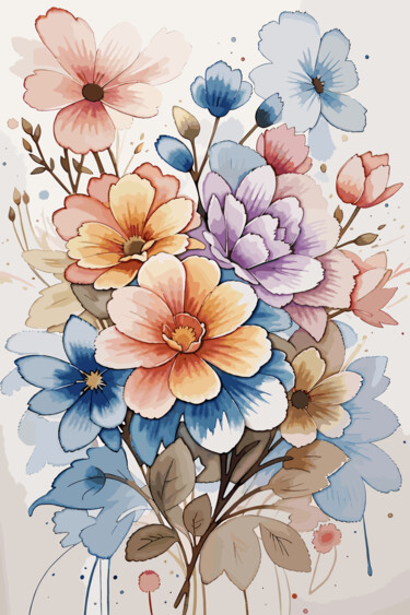 Bouquet of wild flowers Arts numériques intitulée "Bouquet of wild flo…" par Vladimir Semenov, Œuvre d'art originale, Travail numérique 2D