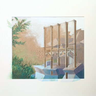 La côte de l'église Saint Germain des près Peinture intitulée "La côte de l'église…" par Eva Khatchadourian, Œuvre d'art originale, Acrylique Monté sur Panneau de bois