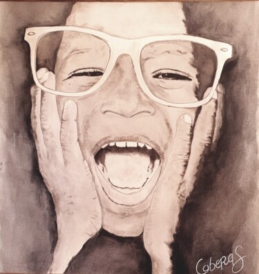 Painting titled "L'enfant rieur" by Caberas, Original Artwork, Acrylic