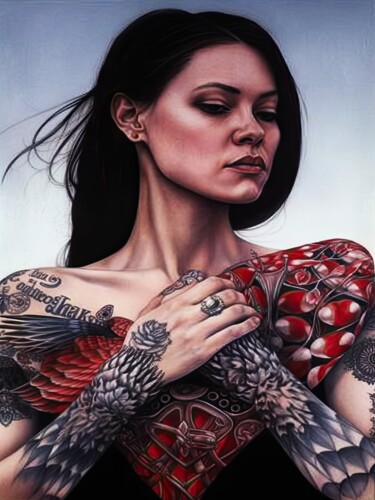 Love Within - Tattooed Love xo Arts numériques intitulée "Love Within - Tatto…" par Sykart Designs, Œuvre d'art originale, Image générée par l'IA