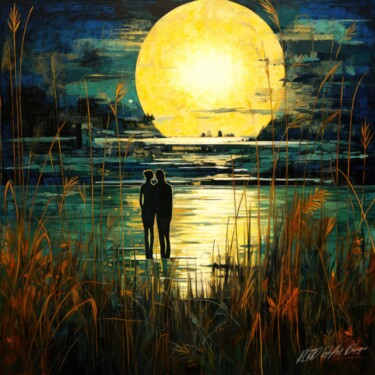 Love In The Moonlight - Love In Bloom Arts numériques intitulée "Love In The Moonlig…" par Sykart Designs, Œuvre d'art originale, Image générée par l'IA