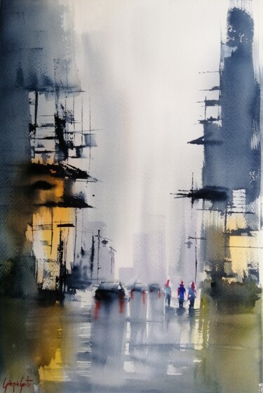 Schilderij getiteld "an imaginary city 65" door Giorgio Gosti, Origineel Kunstwerk, Aquarel