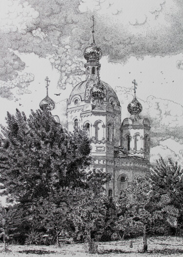 Drawing titled "Temple of Alexander…" by Spartak Chernyshov, Original Artwork, Ink