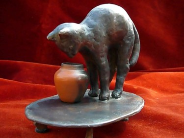 Sculpture intitulée "CHATDORE CE POT" par Venner Fanch, Œuvre d'art originale, Métaux