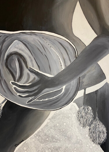 cache cache , femme sexy avec chapeau, dentelle et plumes 绘画 标题为“cache cache , femme…” 由Christelle Mayeur, 原创艺术品, 丙烯 安装在木质担架架上