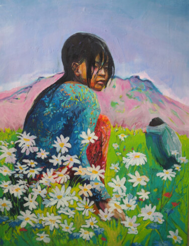 Peinture intitulée "fleur" par Marieline Gerard, Œuvre d'art originale, Acrylique