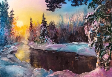绘画 标题为“Winter end sunrise” 由Ilgiz Murtazin, 原创艺术品, 油 安装在木质担架架上