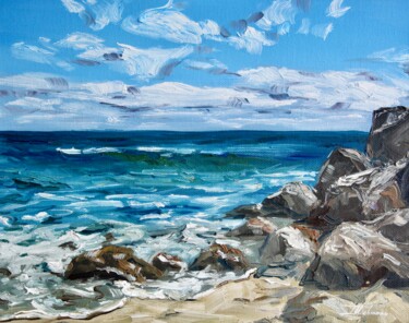 Rocks by the Sea Pintura intitulada "Rocks by the Sea" por Liza Illichmann, Obras de arte originais, Óleo Montado em Cartão