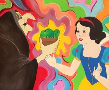 A Peyote instead of a poison apple - PsyWitch & Glad Snowhit 绘画 标题为“A Peyote instead of…” 由Luigi Monti, 原创艺术品, 油 安装在木质担架架上