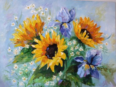 Pittura intitolato "Picture with flower…" da Mila Moiseeva, Opera d'arte originale, Olio