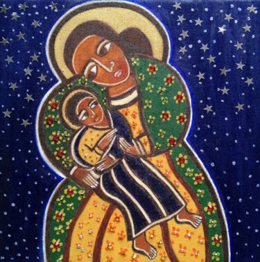 Peinture intitulée "Mère de tendresse" par Laure Barlet, Œuvre d'art originale, Huile