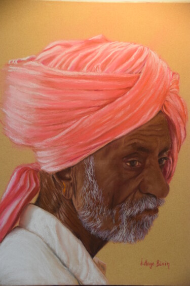 绘画 标题为“L'homme au turban r…” 由Josseline Haye-Bevin, 原创艺术品, 粉彩 安装在玻璃上