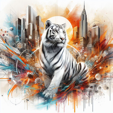 Le tigre blanc des journées d'automnes Arts numériques intitulée "Le tigre blanc des…" par Tsuiho, Œuvre d'art originale, Image générée par l'IA