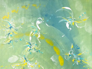 Painting titled "GREEN LOVE" by Delphine Bernard, Original Artwork, Acrylic Mounted on Wood Stretcher frame