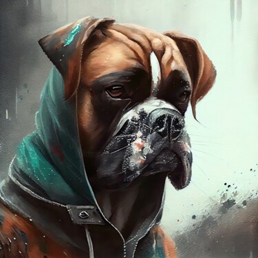 数字艺术 标题为“Watercolor Boxer Dog” 由Chromatic Fusion Studio, 原创艺术品, 油