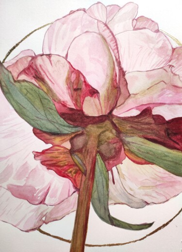绘画 标题为“Peony in gold” 由Tetyana Levchuk, 原创艺术品, 水彩