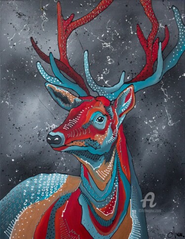 Painting titled "Horned thinker" by Monika Mrowiec, Original Artwork, Acrylic