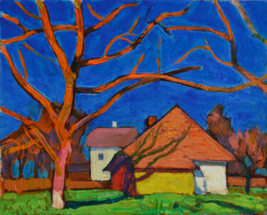 Landscape with a walnut tree against a blue sky. Etude 绘画 标题为“Landscape with a wa…” 由Mykola Kozlovskyi, 原创艺术品, 油