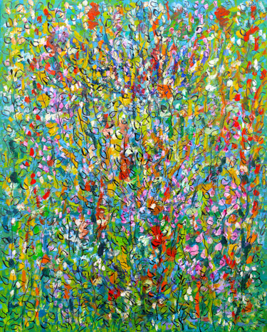 Painting titled "La musique des fleu…" by Jean Mirre, Original Artwork, Oil Mounted on Wood Stretcher frame